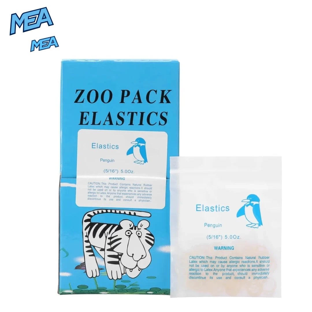 Orthodontic elastics 5.0 oz Penguin 5/16 inch medium force zoo pack box