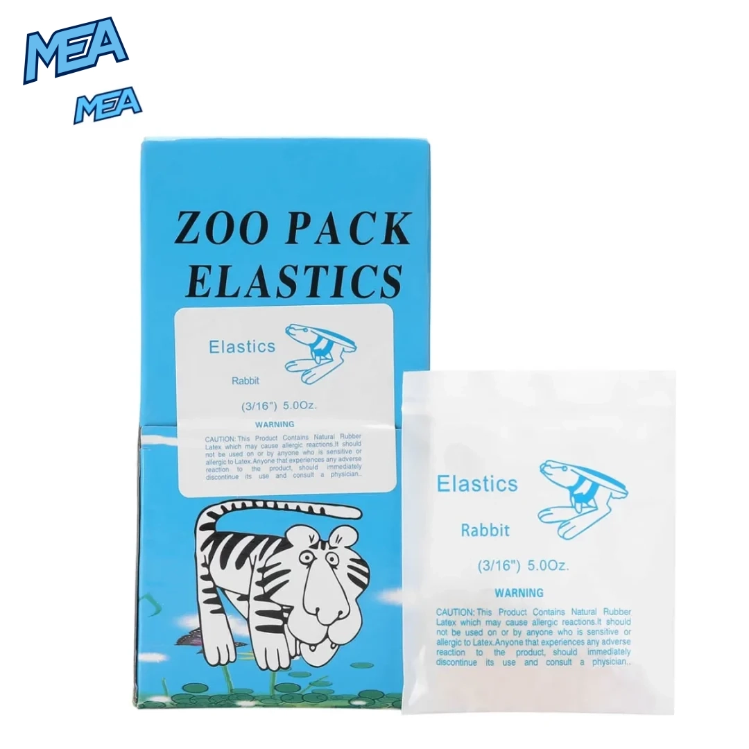 Orthodontic elastics 5.0 oz Rabbit 3/16 inch medium force zoo pack box