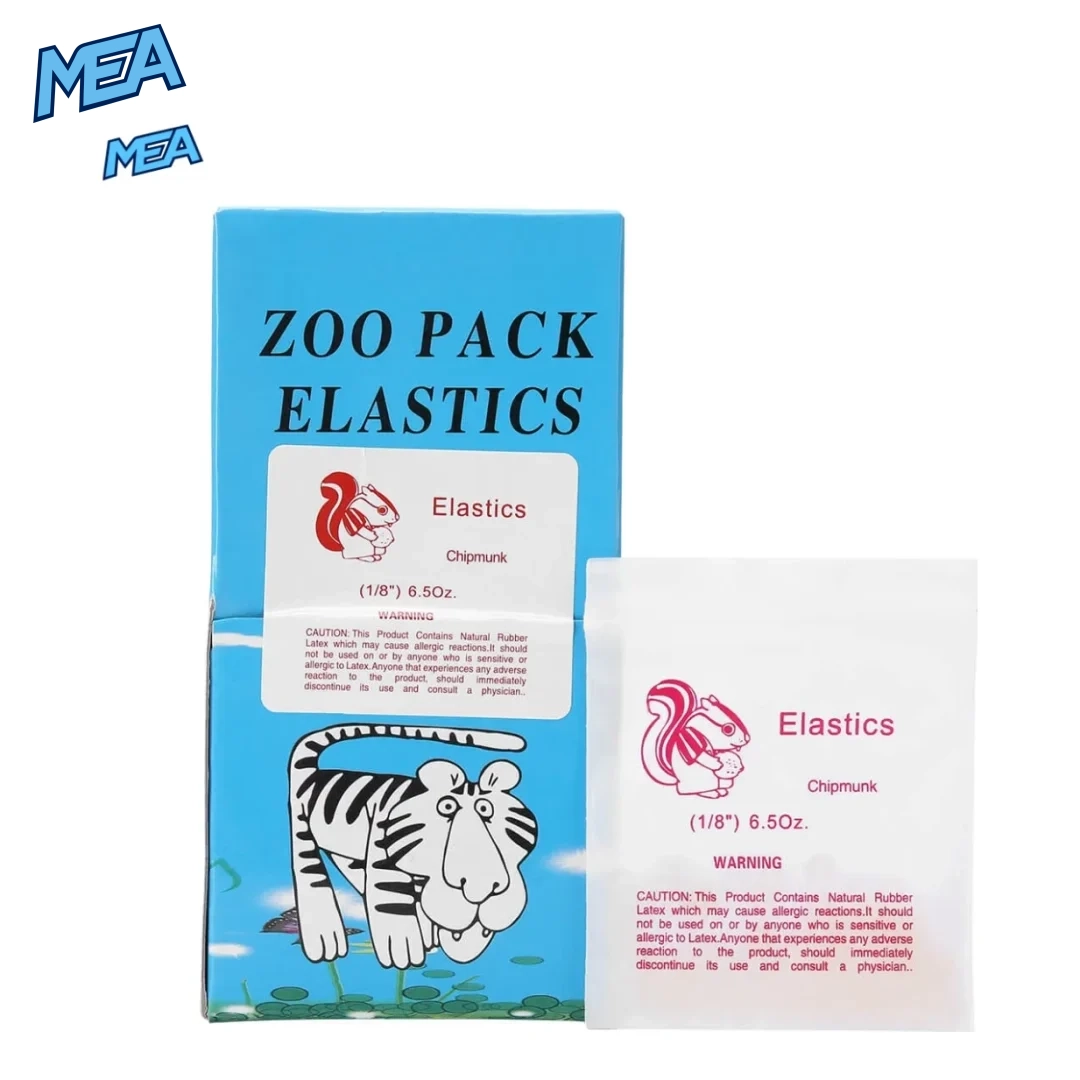 Orthodontic elastics 6.5 oz Chipmunk 1/8 inch heavy force zoo pack box