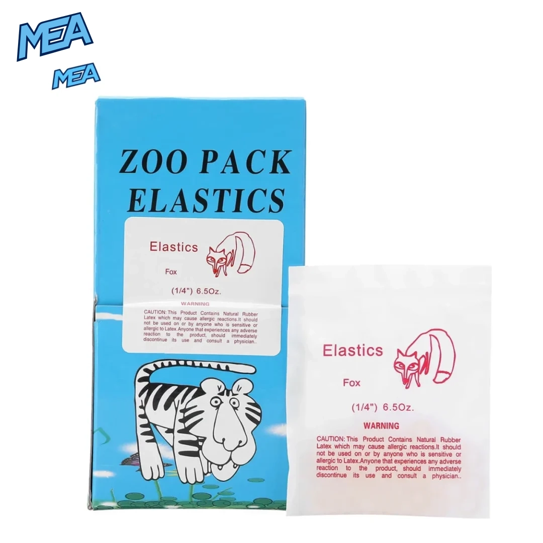 Orthodontic elastics 6.5 oz Fox 1/4 inch heavy force zoo pack box