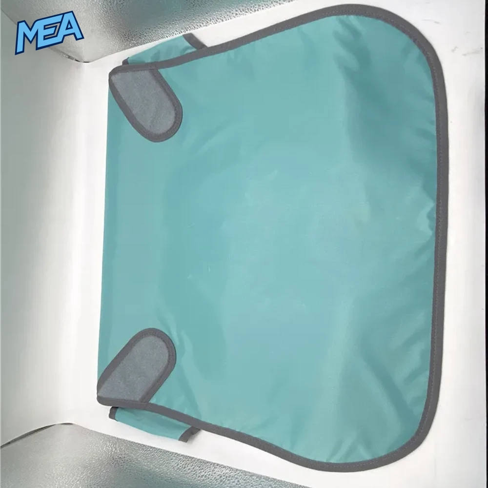 PA07 Dental Lead Vest 0.5mm Pb X-Ray Protective Apron Light Blue Sleeveless Front Protection (S M L XL) 6 PA07 dental lead vest 0.5mm Pb detail of grey hook-and-loop waist belt and edge binding