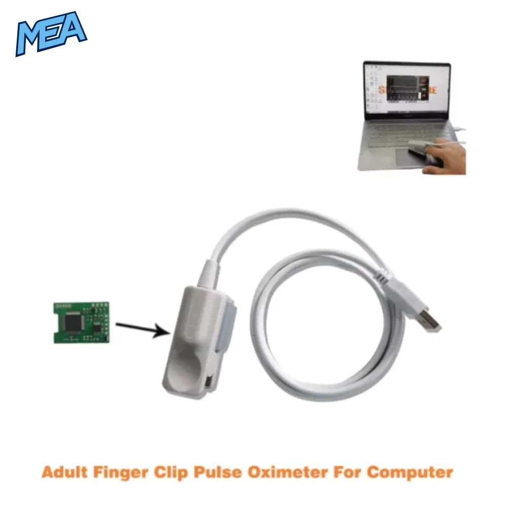 PC Based SpO2 Sensor Portable Pulse Oximeter Adult Finger Clip With USB Pulse Rate PI Waveform With Software On Computer 2 Adult finger clip pulse oximeter sensor for computer with USB cable and internal PCB chip