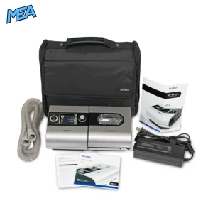 ResMed S9 AutoSet CPAP machine with accessories including tubing power supply and SD card