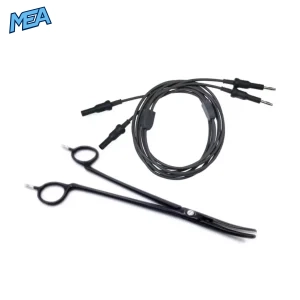 Reusable bipolar forceps cable with 4mm banana connectors and non-stick bipolar dissecting scissors for electrosurgical artery sealing