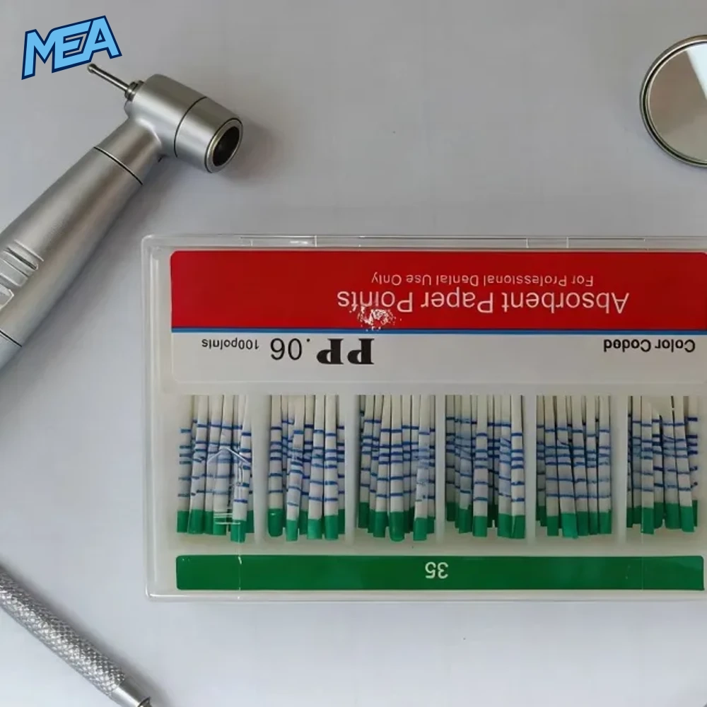 Absorbent Paper Points .02/.04/.06 Taper & F1-F3 10 Boxes Colour Coded Endodontic Paper Points (1,000 Pcs) 4 Root canal absorbent paper points box with dental handpiece and mirror