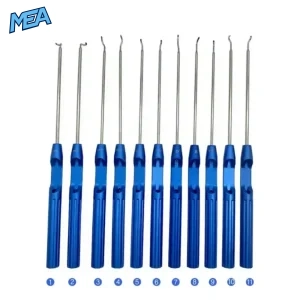 11-piece rotator cuff suture hook set with numbered angled and curved tips