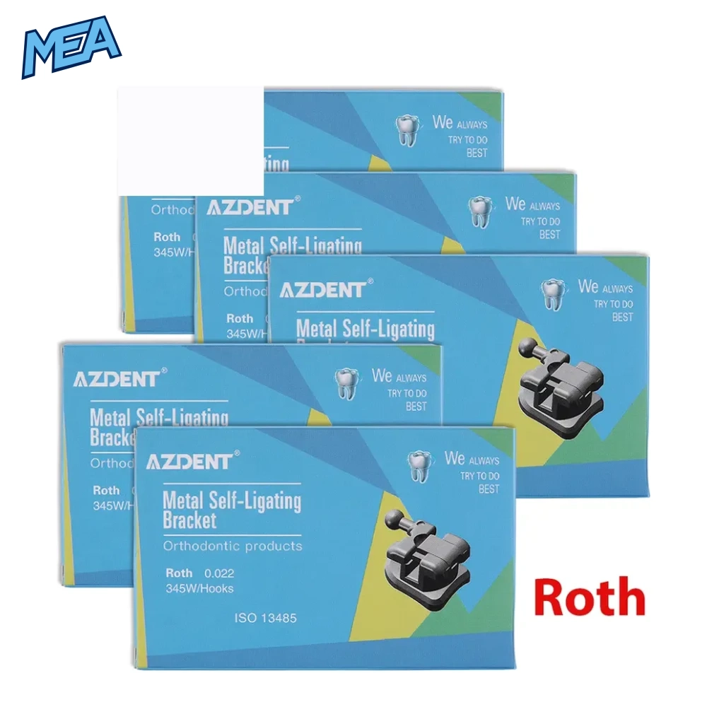 AZDENT Passive Self Ligating Brackets MIM Monoblock MBT/Roth 0.022 Hooks 3-4-5 With Buccal Tubes (5 Boxes) 8 Roth 0.022 passive self ligating brackets hooks 345 AZDENT 5 boxes