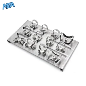 Rubber dam clamp holder tray with 12 stainless steel dental clamps