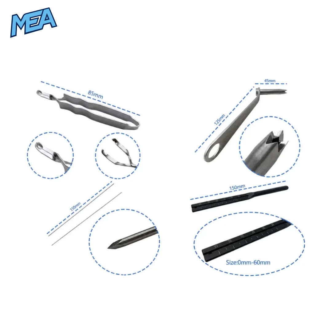 2.5/3.0/3.5/4.0mm Cannulated Screw Set Orthopedic Surgical For Trauma Surgery Instruments Pet 6 Screw clamping pliers 85mm, limiting wrench 125mm, guide pin, and depth gauge 0-60mm for veterinary cannulated screw surgery