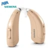 Siemens Rexton Arena beige behind-the-ear hearing aid with dual volume/program buttons and clear sound tube