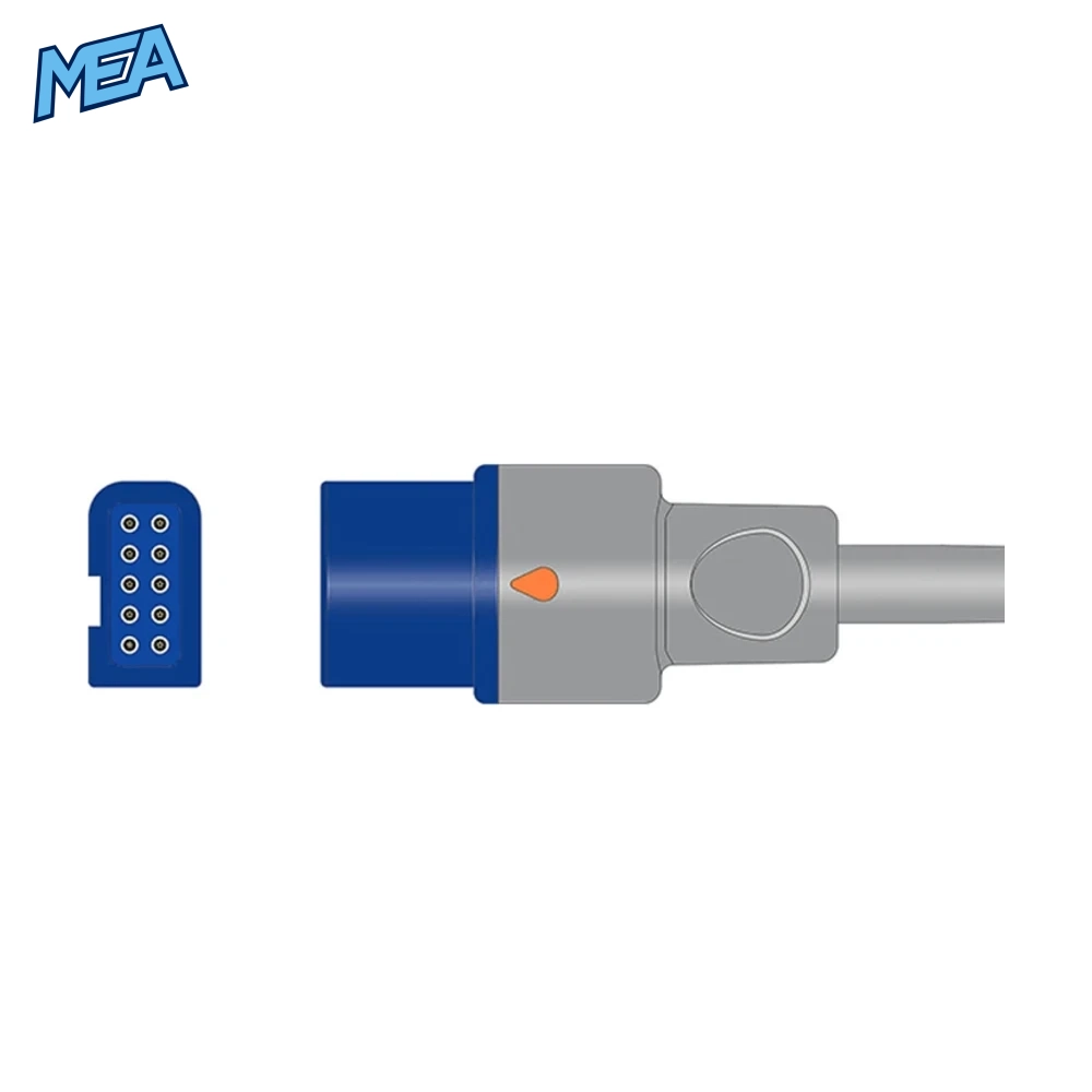 Spacelabs Adult Soft Tip SpO2 Sensor 1.0m (Nellcor OxiMax, New) 2 10-pin connector pin diagram for the Spacelabs adult soft tip SpO2 sensor cable