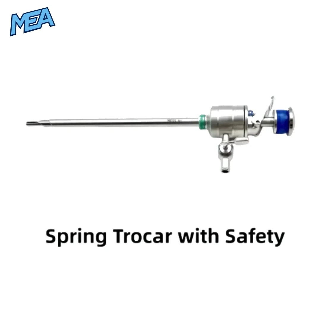 Spring trocar with safety mechanism for laparoscopic and endoscopic surgical procedures