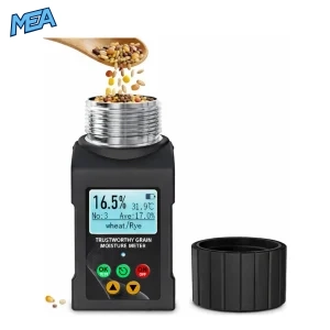 T9-W65pro digital grain moisture meter with open sampling cup and backlit LCD