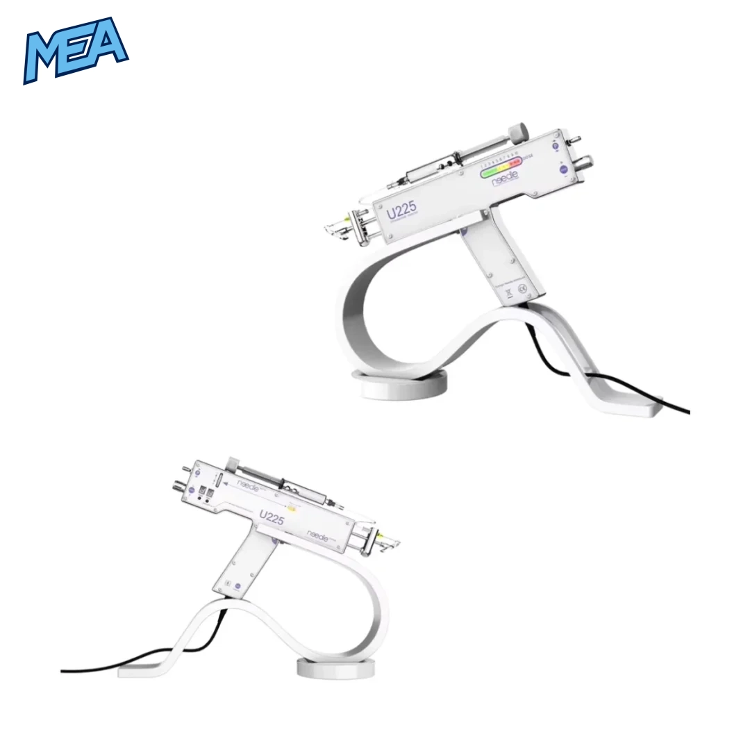 U225 PRP Mesotherapy Gun Skin Scalp Face Rejuvenation Injector 2 U225 gun needle injector mounted on curved display stand dual angle product view