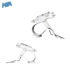 U225 gun needle injector mounted on curved display stand dual angle product view