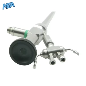 Veterinary rigid endoscope with 0° view and integrated working channel for ear endoscopy in pets