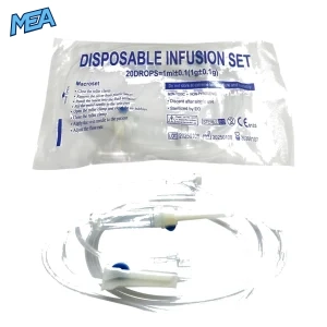 Veterinary infusion set with screw luer-lock connector in sterile packaging