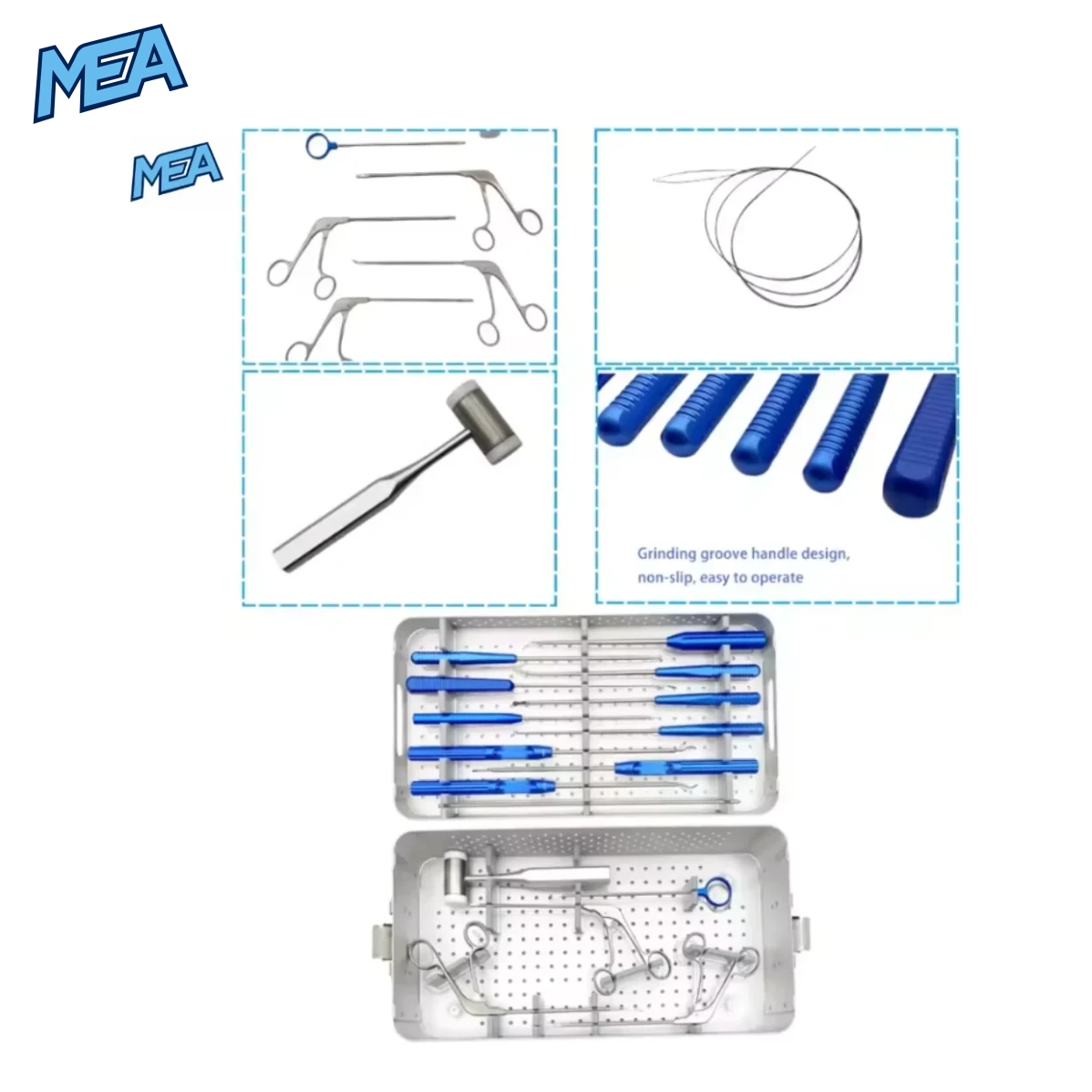 Orthopedic Shoulder Joint Surgery Instrument Set Rotator Cuff Suture Hook Joint Ligament Repair Arthroscopy Tools 1 Veterinary shoulder arthroscopy instrument set with suture graspers, guide wire, bone hammer and sterilization tray