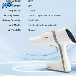 Dentist holding the Woodpecker Ai Ray handheld dental X-ray machine with ergonomic grip
