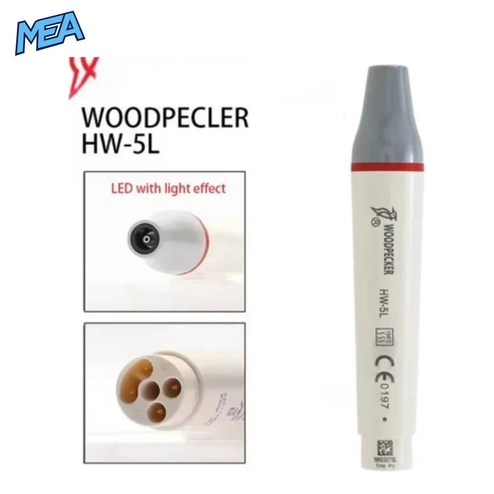 Woodpecker Dental Ultrasonic Piezo Scaler Handpiece for HW5L HW3H UDS EMS Ultrasound Dental Cleaning Ultrasonic Cleaner 4 Woodpecker HW5L ultrasonic scaler handpiece with LED light EMS compatible dental piezo scaler